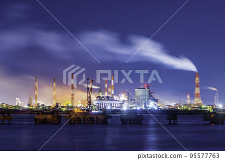 Mizushima coastal industrial zone night view Kurashiki City, Okayama Prefecture 95577763