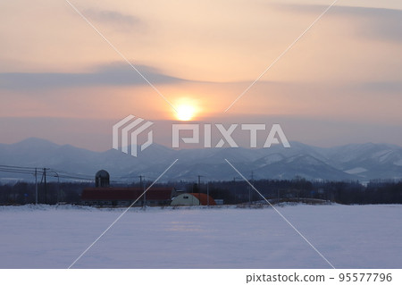 Scenery with farms in the Tokachi region of Hokkaido 95577796