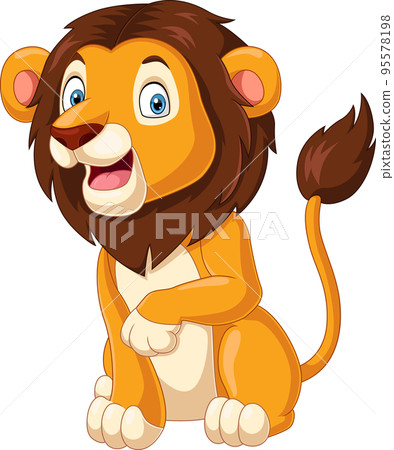 Cartoon funny lion sitting on white background 95578198