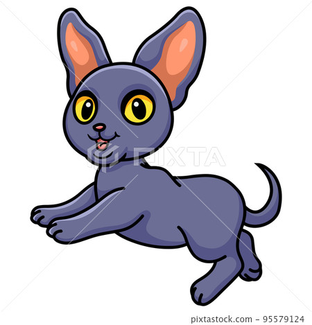 Cute peterbald cat cartoon jumping 95579124