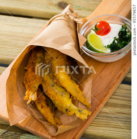 Fish Chips - fried tempura sardines Fish Chips - fried tempura sardines 95579657