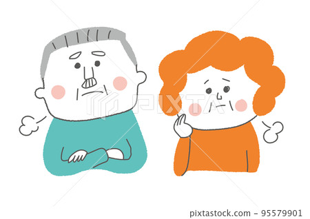 An elderly couple with a troubled face An elderly couple with a troubled face 95579901
