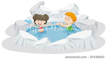 People swimming in the frozen ice pond 95580083