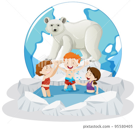 People swimming in the frozen ice pond 95580405