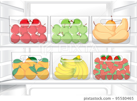 Inside of refrigerator with foods 95580465