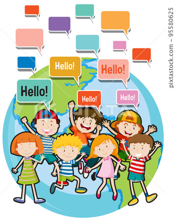 Hello speech bubbles with cartoon character Hello speech bubbles with cartoon character 95580625