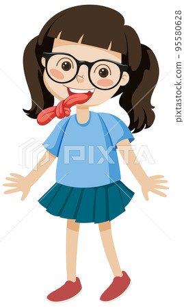 Girl cartoon character with tongue twister 95580628