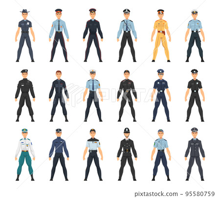 Police Officer from Around the World Wearing Uniform Big Vector Set 95580759