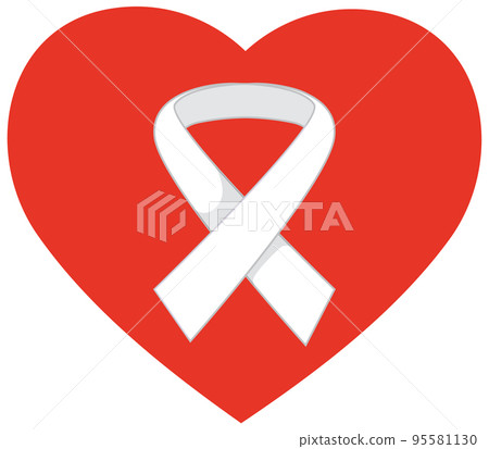 White ribbon on red heart White ribbon on red heart 95581130