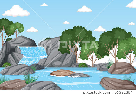Waterfall in the forest background Waterfall in the forest background 95581394