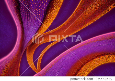 Sheer fabric waves in orange and pink colors intricate fractal illustrative pattern 95582629