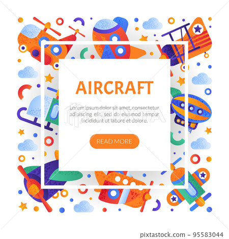 Colorful Planes and Aircraft Web Banner Design with Wing and Propeller Vector Template 95583044