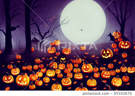 night time of halloween days in a deep forest 95583678