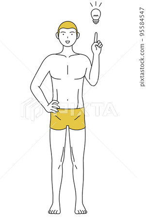 一個脫髮男人的線條畫,一個靈感的姿勢指向 一個脫髮男人的線條畫,一個靈感的姿勢指向 95584547
