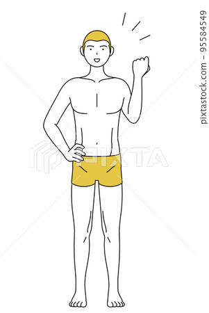一個脫髮男人的線條畫,鼓勵舉起拳頭的姿勢 一個脫髮男人的線條畫,鼓勵舉起拳頭的姿勢 95584549