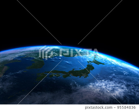 Earth Japanese archipelago dawn black background Earth Japanese archipelago dawn black background 95584836