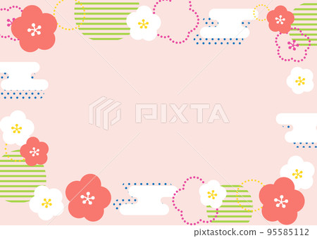 Cute plum blossom Japanese pattern pink background horizontal 95585112