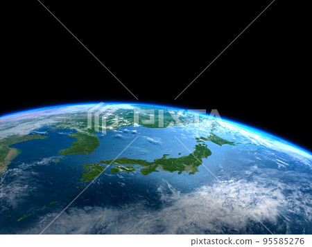Earth Japanese archipelago dawn black background Earth Japanese archipelago dawn black background 95585276