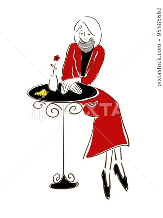 Parisienne girl fashionable illustration fashion cafe 95585662