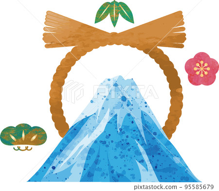 Watercolor illustration material of Mt. Fuji and New Year decorations 95585679