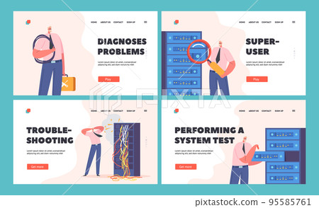 System Administrator Work Landing Page Template Set. Sysadmin Character Work on Computer, Doing Technical Routine System Administrator Work Landing Page Template Set. Sysadmin Character Work on Computer, Doing Technical Routine 95585761