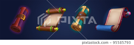 Cartoon parchment rolls, blank scrolls and banners 95585793