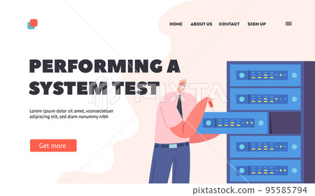 System Administrator Testing Equipment Landing Page Template. Sysadmin Servicing Server Racks or Repair Appliance System Administrator Testing Equipment Landing Page Template. Sysadmin Servicing Server Racks or Repair Appliance 95585794