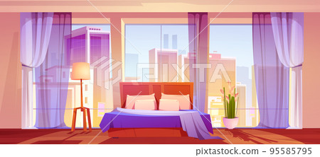 Bedroom with city view, home or hotel interior 95585795
