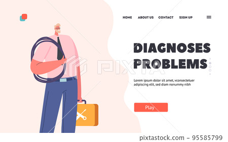 System Administration Diagnosis Problems Landing Page Template. Sysadmin Character with Toolbox and Cable System Administration Diagnosis Problems Landing Page Template. Sysadmin Character with Toolbox and Cable 95585799