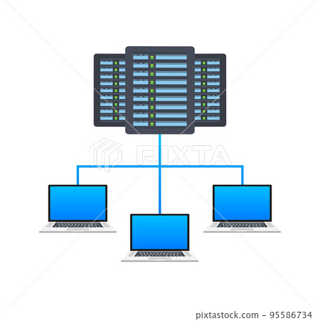 Cloud storage. Cloud computing online. Server and datacenter connection network. Vector stock illustration. Cloud storage. Cloud computing online. Server and datacenter connection network. Vector stock illustration. 95586734