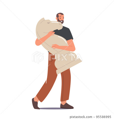 Business Strategy Plan, Businessman Characters Playing Chess, Male Character Carry Huge Piece of White Horse 95586995