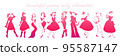 Collection of beautiful young lady silhouettes isolated. 95587147
