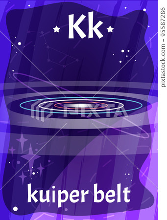 Cartoon printable space alphabet flashcard with letter K and kuiper belt Cartoon printable space alphabet flashcard with letter K and kuiper belt 95587286