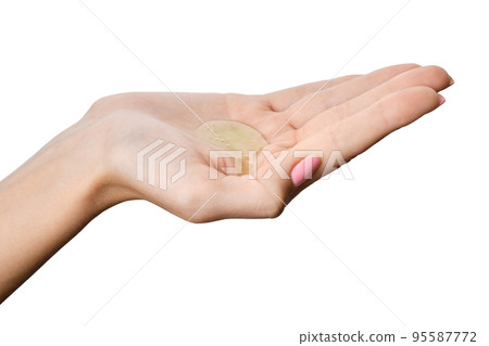 Moisturizing gel on the palm of female hand Moisturizing gel on the palm of female hand 95587772
