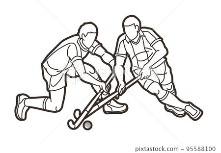 Field Hockey Sport Male Players Action Cartoon Graphic Vector Field Hockey Sport Male Players Action Cartoon Graphic Vector 95588100