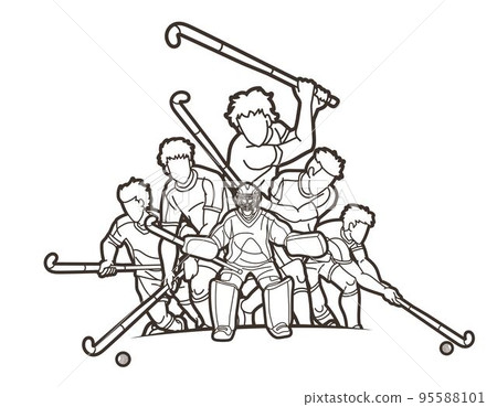 Field Hockey Sport Male Players Action Cartoon Graphic Vector Field Hockey Sport Male Players Action Cartoon Graphic Vector 95588101