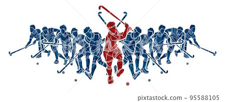 Field Hockey Sport Male Players Action Cartoon Graphic Vector Field Hockey Sport Male Players Action Cartoon Graphic Vector 95588105