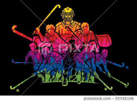 Field Hockey Sport Male Players Action Cartoon Graphic Vector Field Hockey Sport Male Players Action Cartoon Graphic Vector 95588106