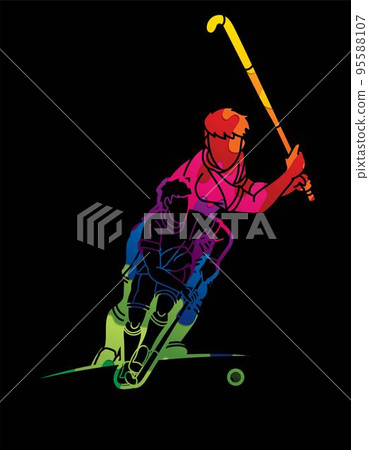 Field Hockey Sport Male Players Action Cartoon Graphic Vector Field Hockey Sport Male Players Action Cartoon Graphic Vector 95588107
