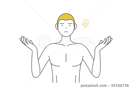 A line drawing of a man who has lost hair, a pose that poses a problem with spreading both hands A line drawing of a man who has lost hair, a pose that poses a problem with spreading both hands 95588736