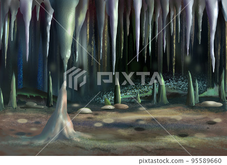Stalagmites and stalactites in a fairy cave - Stock Illustration ...