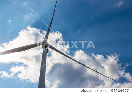 Wind turbine generate electricity with blue sky at Khao Kho Thailand. 95589677