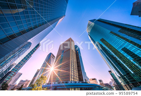 Tokyo cityscape in Japan Diamond Shiodome / Looking at Shiodome office district and Yurikamome shining in sunlight = October 20 95589754