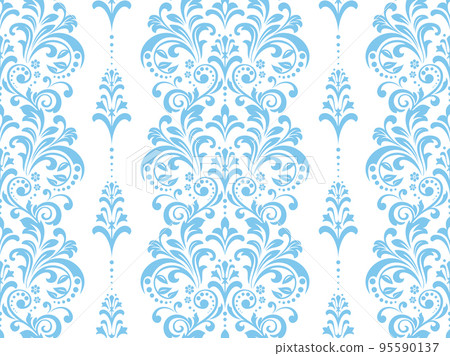 Wallpaper in the style of Baroque. Seamless vector background. White and blue floral ornament. Graphic pattern for fabric, wallpaper, packaging. Ornate Damask flower ornament 95590137