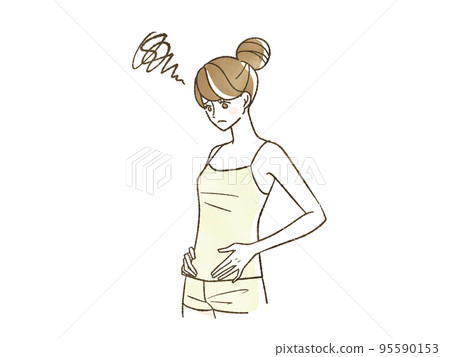 一個女人一臉苦惱地撫摸著自己的肚子 95590153