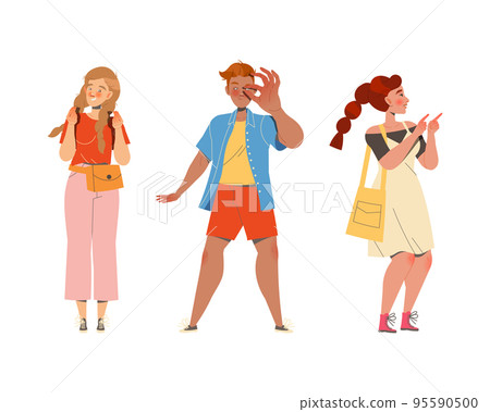 Man and Woman Character Showing Hand Gesture Expressing Emotion with Body Language Vector Set 95590500