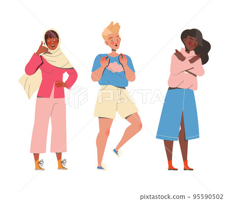 Man and Woman Character Showing Hand Gesture Expressing Emotion with Body Language Vector Set Man and Woman Character Showing Hand Gesture Expressing Emotion with Body Language Vector Set 95590502