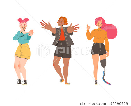 Woman Character Showing Hand Gesture Expressing Emotion with Body Language Vector Set 95590509