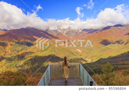 Three stages of autumn leaves from Iwatake Mountain Resort in autumn 95590804