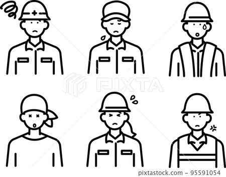 Negative expression civil engineering worker avatar illustration set line drawing only 95591054